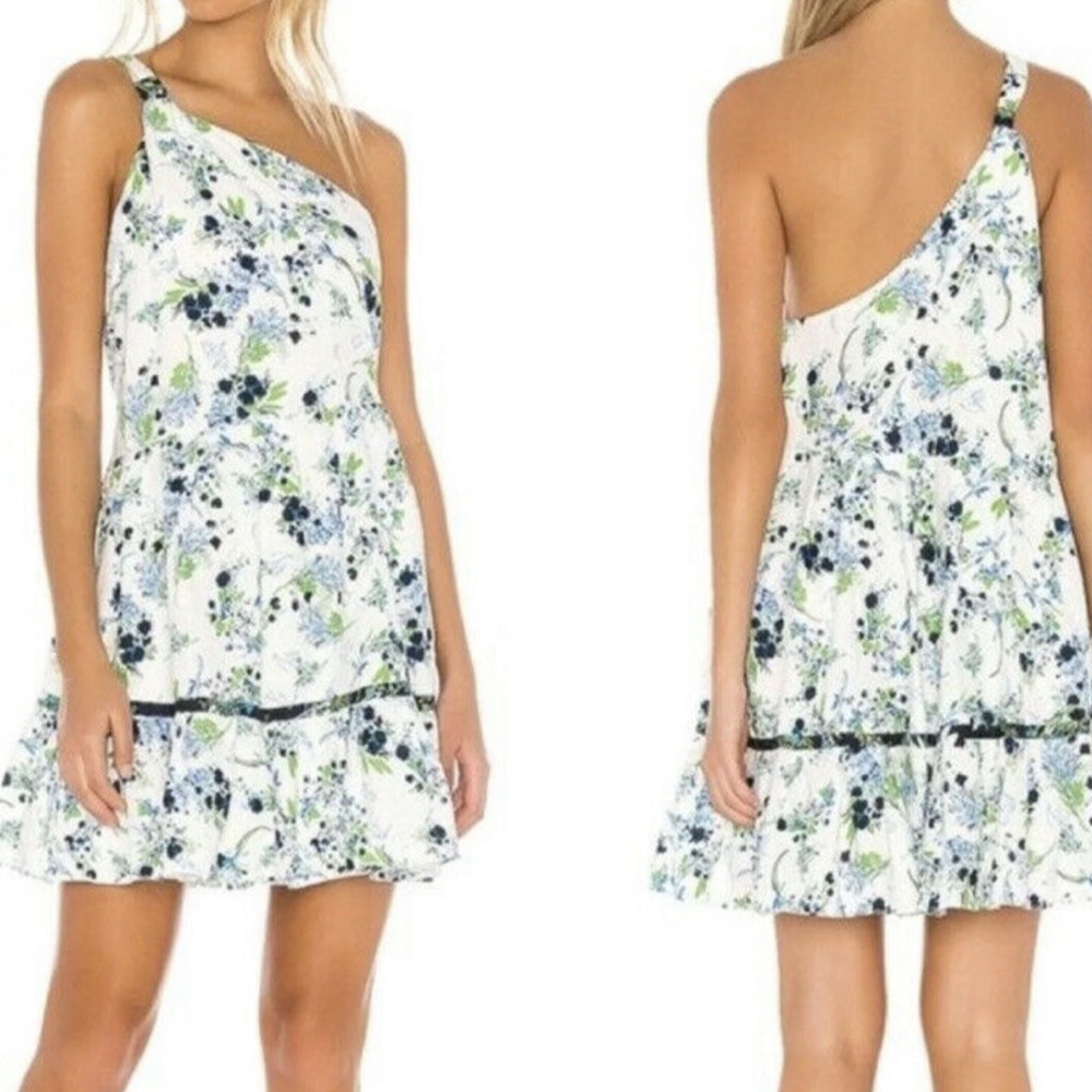 Free People All Mine Mini Dress Floral Ivory Combo Linen Blend One Shoulder